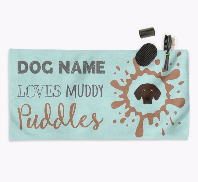 'Muddy Puddles' Personalised Dog Towel for your {breedCommonName}